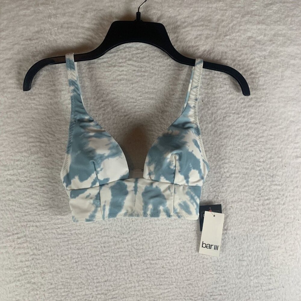 Bar III Bikini Top Women's XS‎ Blue Tie Dye Stretch Spiraling Long-Line S9464